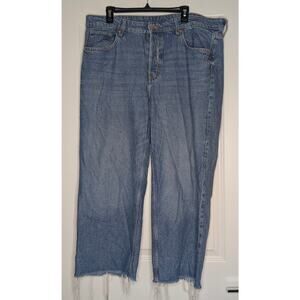 H&M &Denim Baggy Wide Leg Jeans Low Waist Loose Fit Light Wash Size 16 Raw Hem